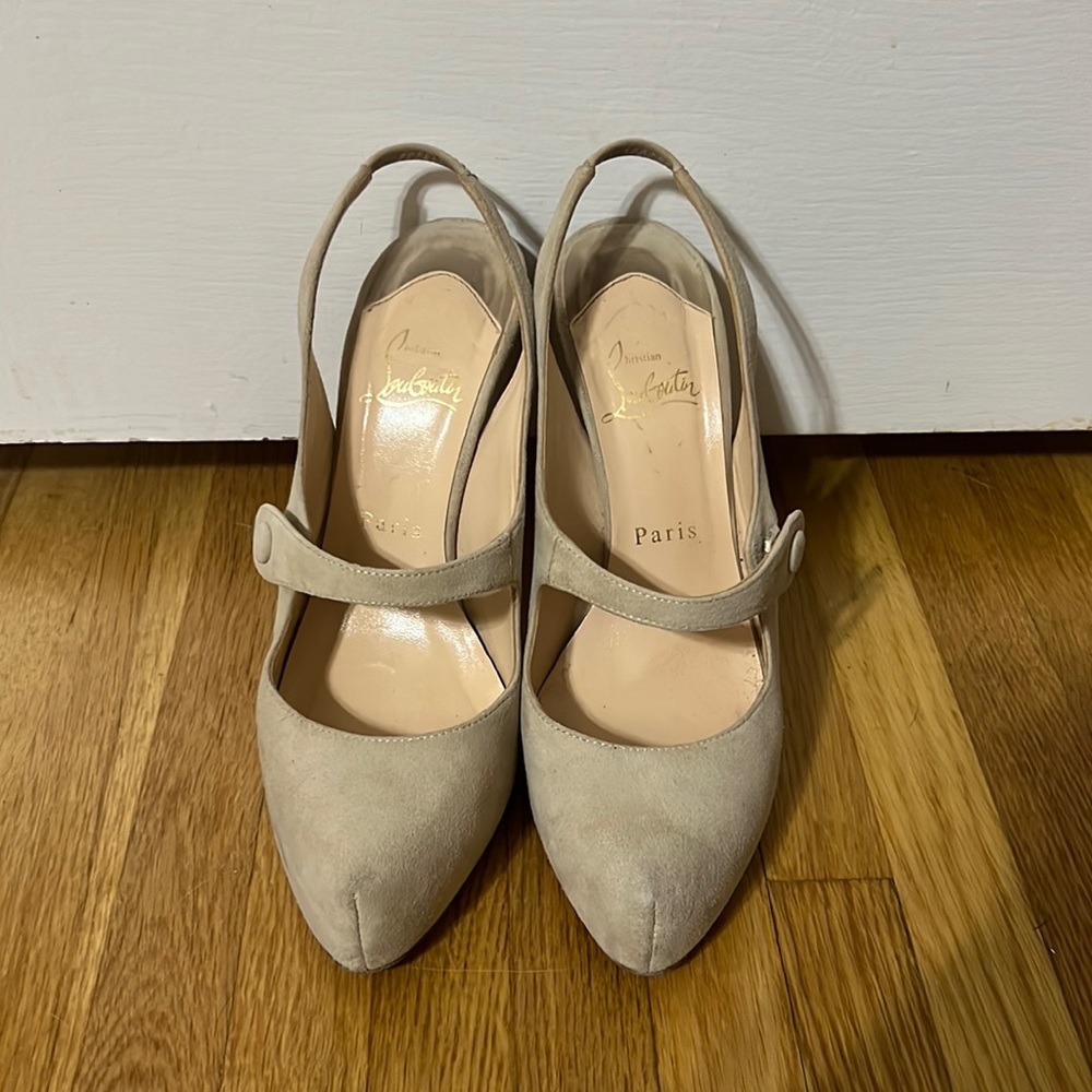 Christian Louboutin Beige Suede Platform Slingback Pumps 38.5